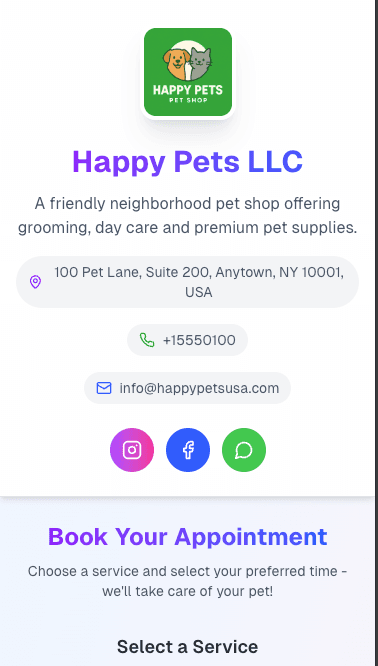 Your 24/7 Booking Page - Mobile view